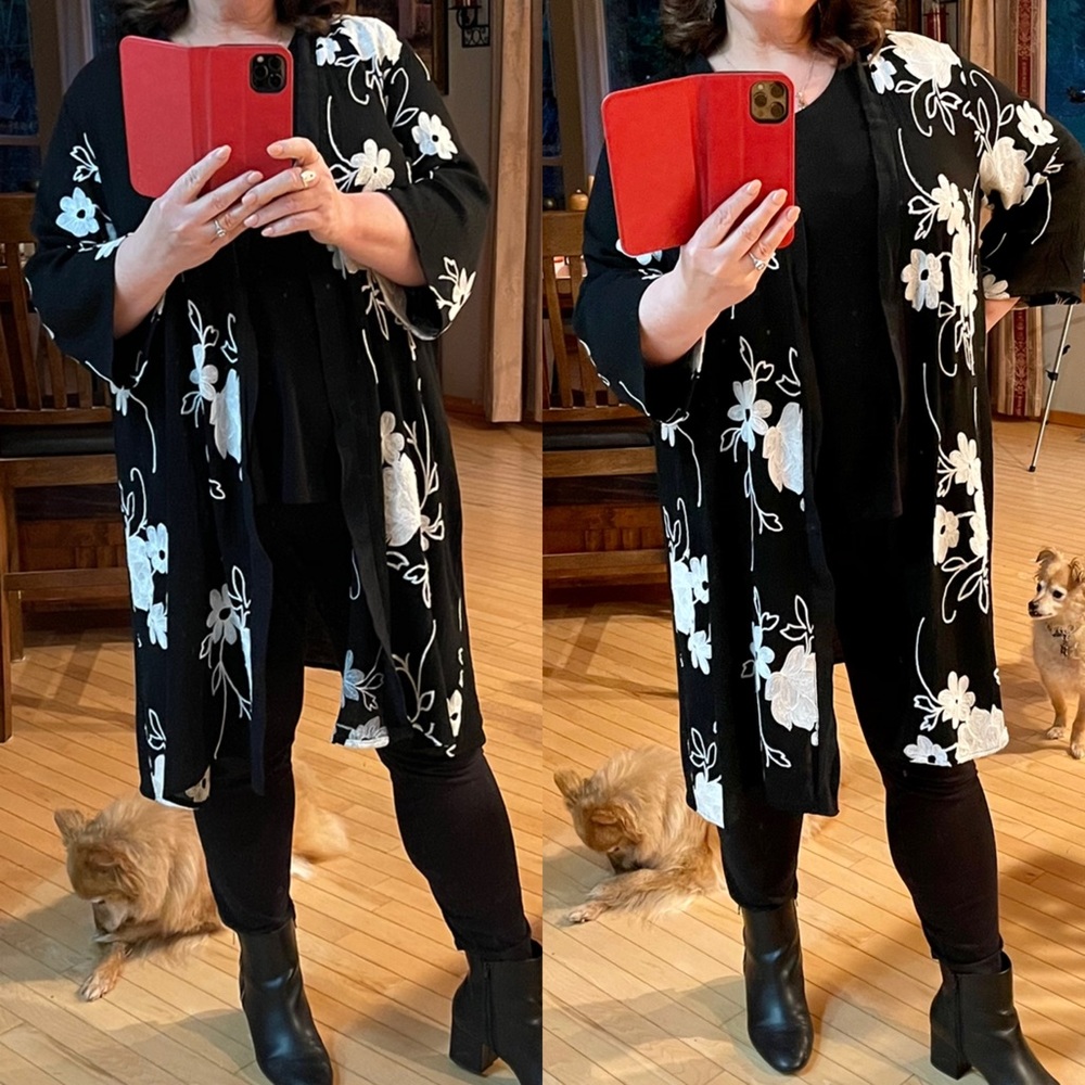 Forgotten Grace Black And White Floral Duster